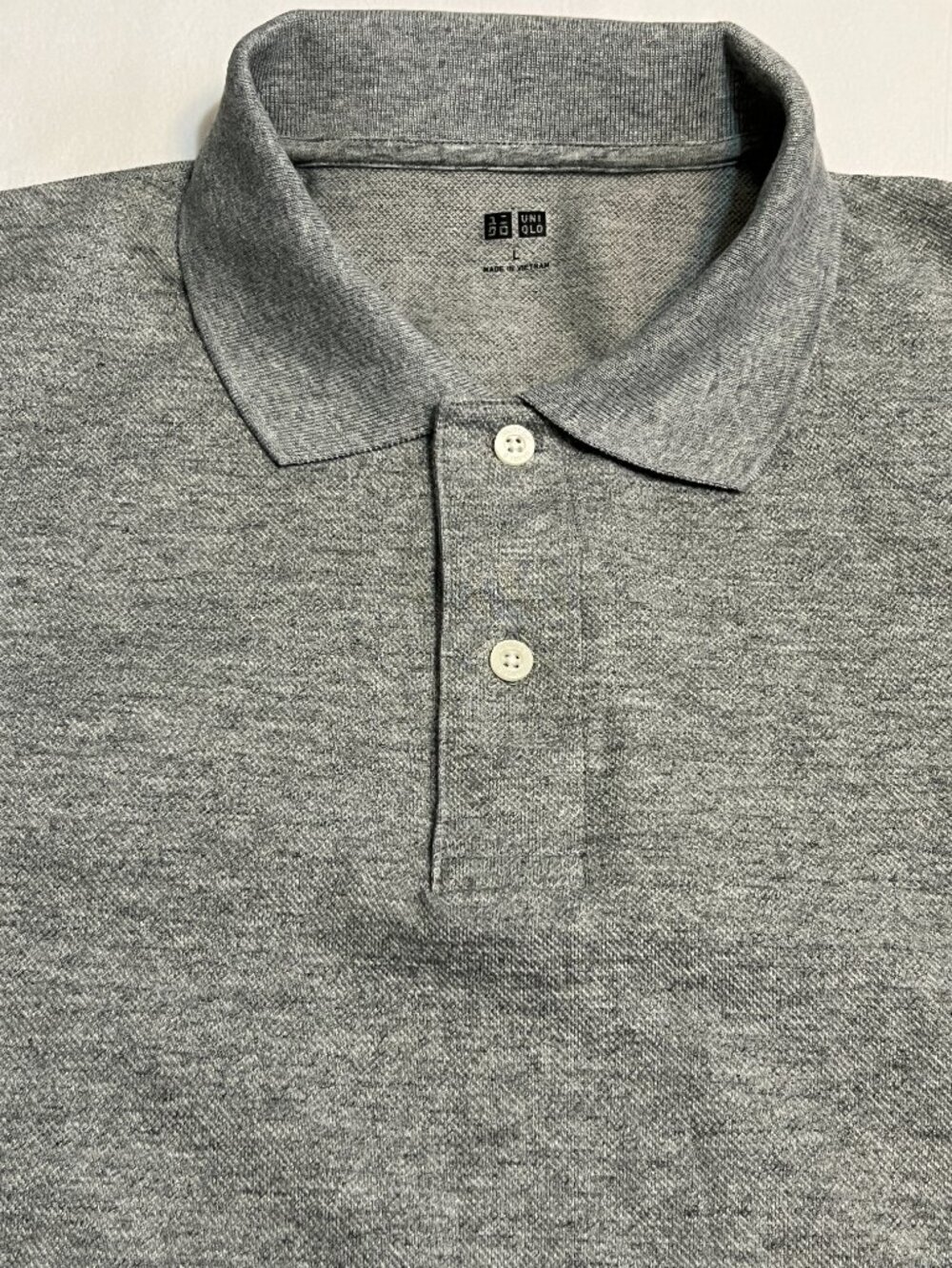 Uniqlo Gray Polo Shirt Men Large Short Sleeve Casual Golf Classic Heather Gray